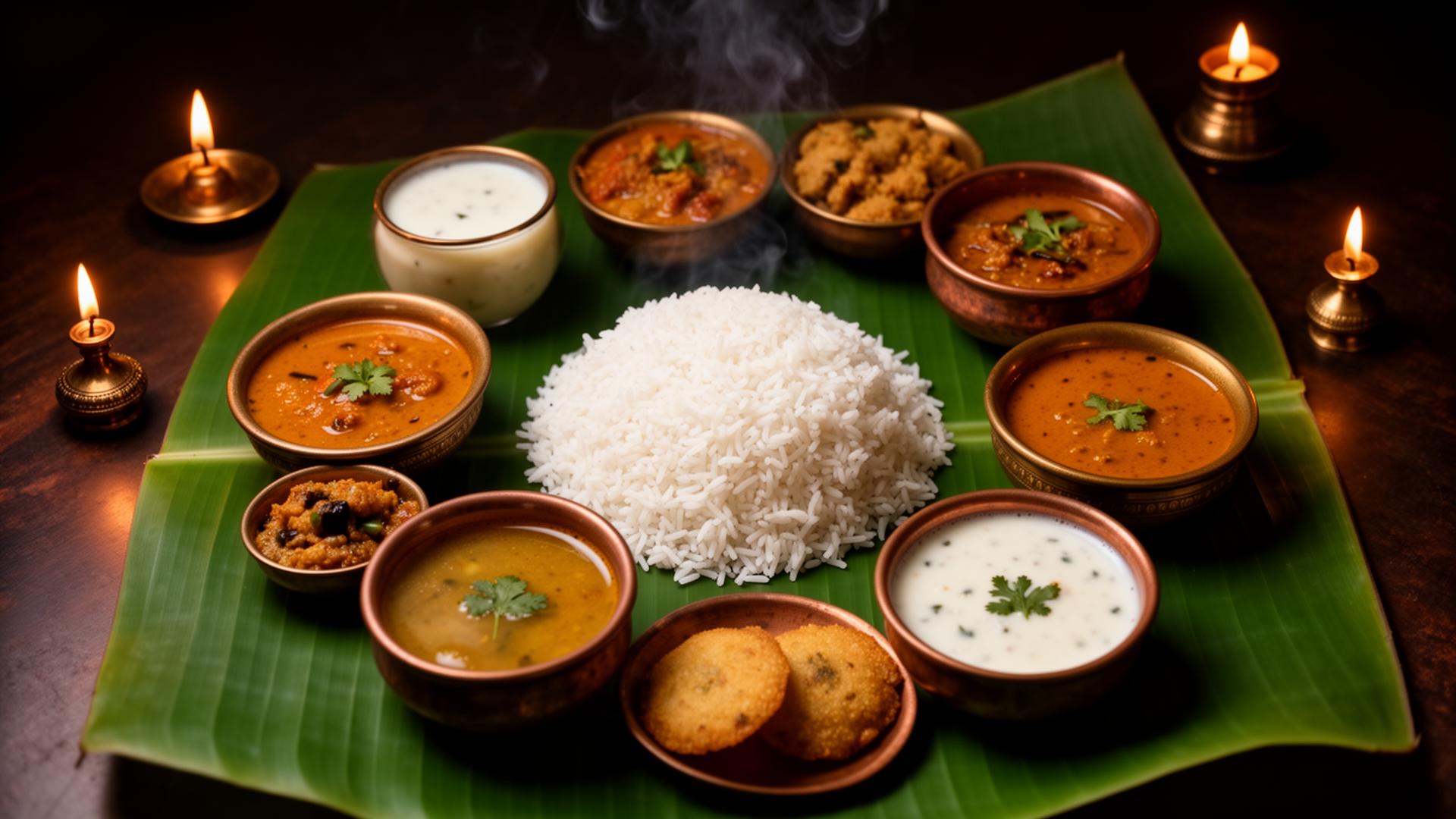 Traditional Tamil sappadu served on banana leaf